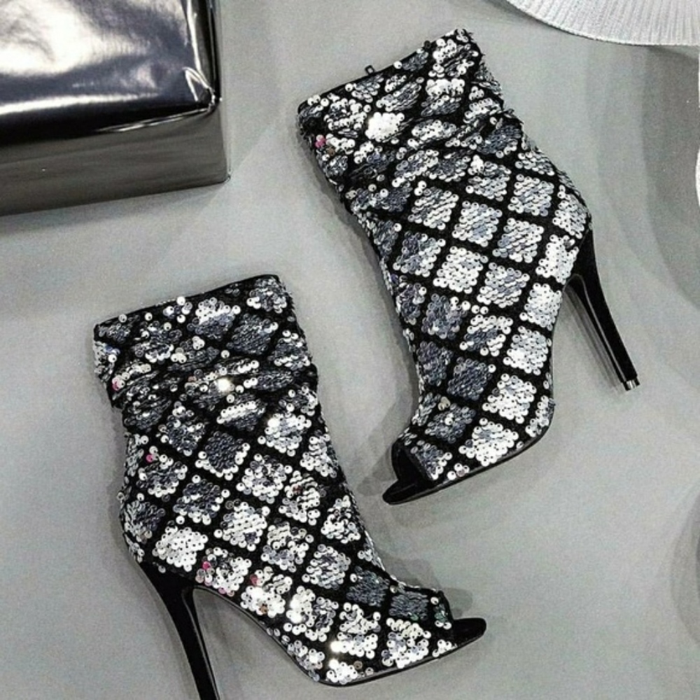 FLOSSY ANKLE silver sequins zipper BOOTS NIB - Picture 2 of 6